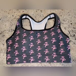 NWOT Grateful Dead Pink Dancing Bears Sports Bra XS Gray Racerback
